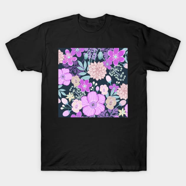 Pink vintage floral pattern T-Shirt by Papergrape